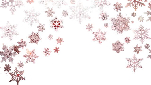 3d illustration of delicate rose gold snowflakes falling against a clean transparent background, creating a soft winter wonderland effect