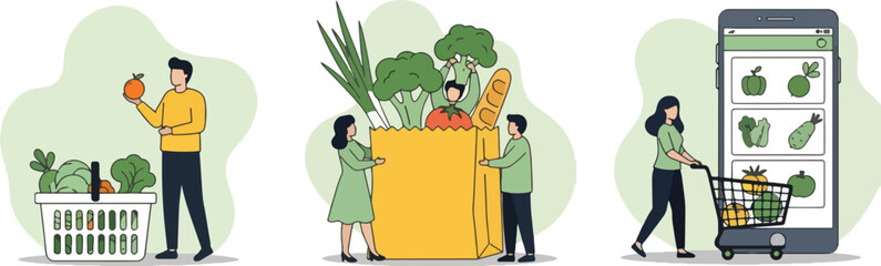 People buying fresh vegetables and fruits online