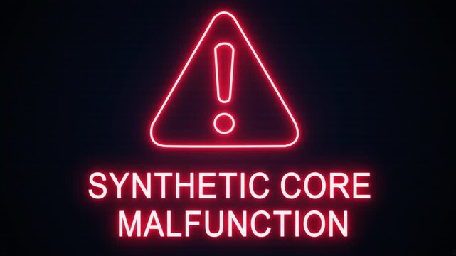 Synthetic core malfunction alert Icon with binary code background. Attention grabbing icon highlights the importance of digital safety in today's interconnected world.