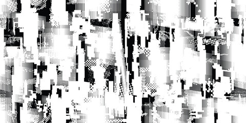 Obraz na płótnie Canvas Glitch distorted grungy abstract forms . Cyber punk seamless pattern texture. Halftone dots .Futuristic background . Glitched shapes with dots and lines .Screen print endless pattern texture Obraz na płótnie Canvas Glitch distorted grungy abstract forms . Cyber punk seamless pattern texture. Halftone dots .Futuristic background . Glitched shapes with dots and lines .Screen print endless pattern texture