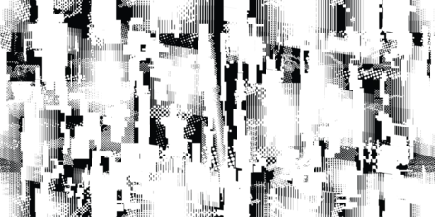 Fototapete Superhelden Glitch distorted grungy abstract forms . Cyber punk seamless pattern texture. Halftone dots .Futuristic background . Glitched shapes with dots and lines .Screen print endless pattern texture  © miloje