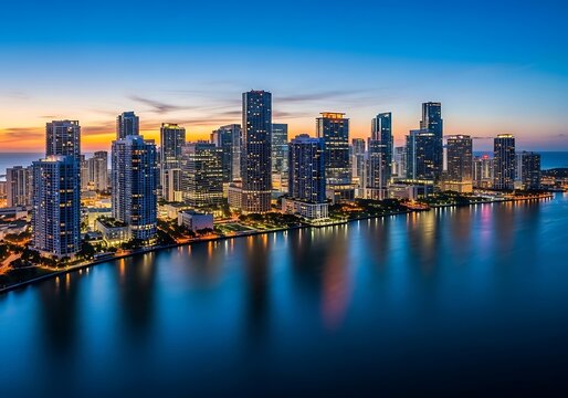 Captivating Cityscape: Modern Skyline Shines for Business Expansion and Travel Adventures Under a Vivid Twilight Sky