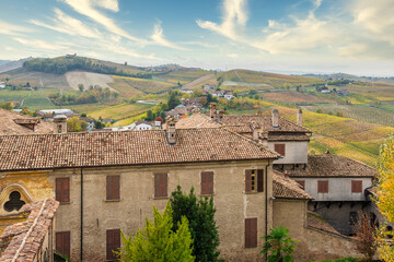 Picturesque Langhe Countryside with Vineyards and Historic Architecture