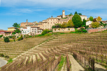 Picturesque Langhe Countryside with Vineyards and Historic Architecture