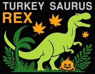 Dinosaur Thanksgiving Boys Turkey Saurus T rex Pilgrim Kids - printable editable vector art file.