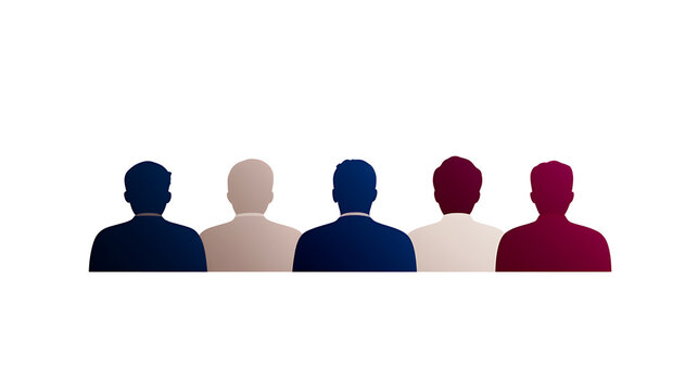Five figures stand side by side, each a unique gradient of color. From deep blue to vibrant burgundy, they represent diversity, unity, and the strength found in standing together as a team.