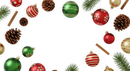 Christmas ornament pinecone fir tree frame isolated on transparent background