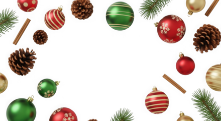 Christmas ornament pinecone fir tree frame isolated on transparent background