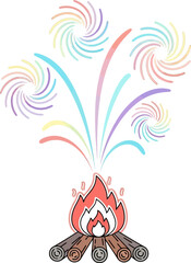 Obraz premium Colorful Campfire with Burning Logs and Flames.