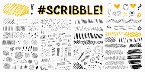 Collection of hand drawn scribble elements and textures for design projects