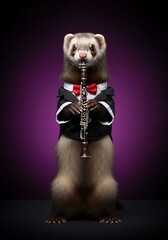 Charming Ferret Musician Ready to Play the Clarinet for Your Entertainment and Artistic Endeavors