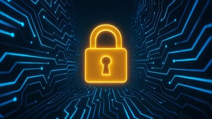 A glowing padlock symbol against a circuit board backdrop, representing digital security and data protection in cyberspace. - Powered by Adobe