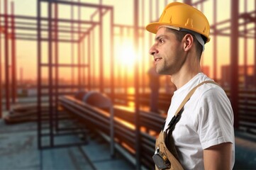 Portrait worker adult engineer in quarry for mining survey