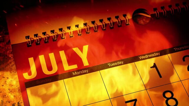 Months Pass On Calendar In Flames Loop
