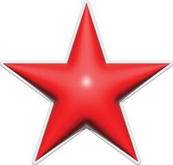 A bright red 3d star icon is a simple vector symbol of a Christmas decoration on a white background