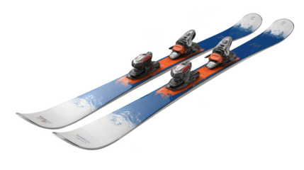 Pair of alpine skis with bindings on transparent background