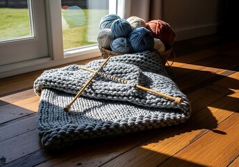 Cozy Knitting Project for Relaxing Craft and Hobby Lifestyle, Inspiring Creativity and Home Decor Ideas