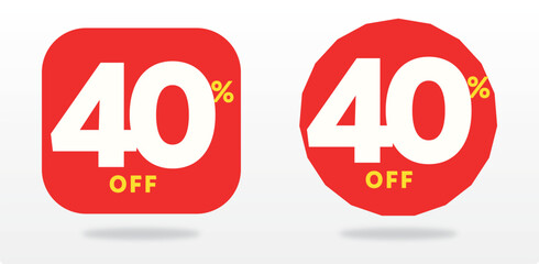 40% off, commerce, banner, offer, sticker, sale, purchase, tag, retail, shape, advertising, price, value, shop, discount, promo, label. Set, template, balloon, icon, vector