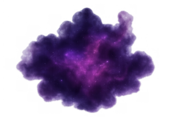Cosmic nebula forming purple and pink galactic cloud, displaying shimmering stars and vibrant universe colors, on transparent background