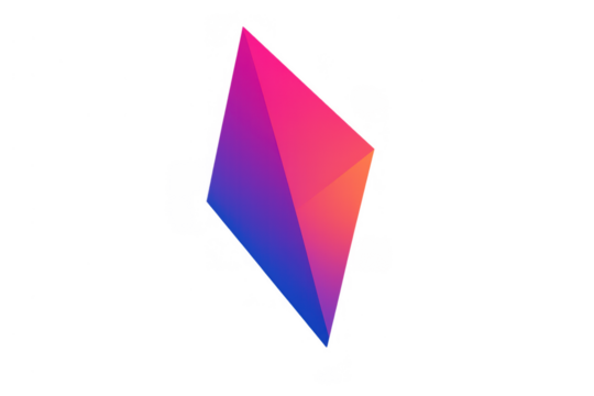 Abstract geometric prism shape on transparent background, vibrant gradient colors for modern design concepts