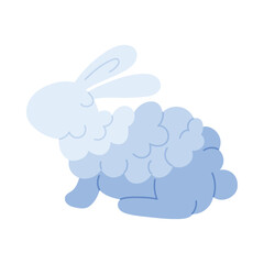 Playful blue cloud shaped like a bunny on an isolated white background vector illustration