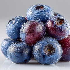 Fresh blueberries with water droplets, ready to eat and providing a refreshing taste 