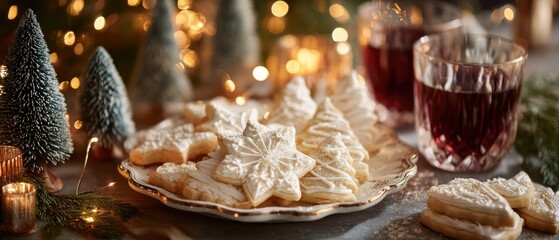 Lavish holiday dessert spread adorned with frosted berries and gold accents