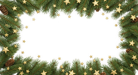 Fototapeta premium Christmas garland border with stars and lights festive frame isolated on transparent background