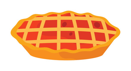 Classic Austrian lattice pie with golden crust and fruit filling on isolated white background vector illustration