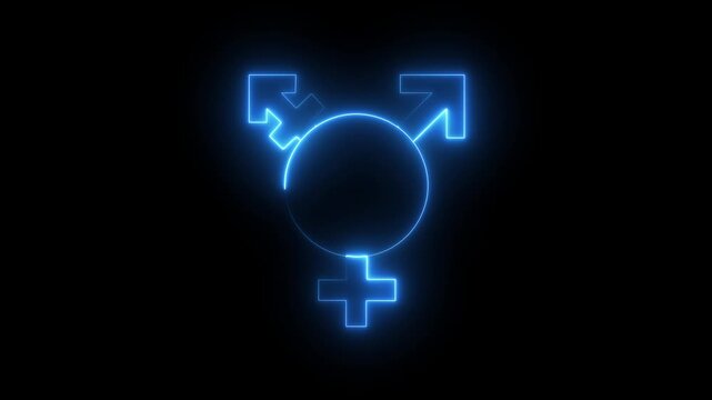 Animation of transgender text with gender symbol over dots against abstract background. Illustration of transgender symbol
