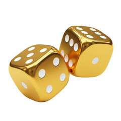 Two golden dice isolated on transparent background, a symbol of chance and games of luck
