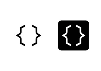 Illustration showing two bracket icons one outlined and one inside a rounded square shape design element