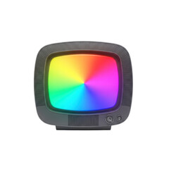 Retro television with rainbow screen isolated on transparent background showcasing vibrant colors