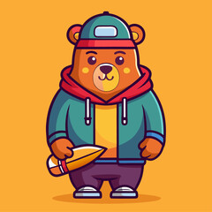 Fototapeta premium Cool Cartoon Bear Surfer Character Illustration
