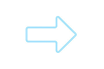 Neon blue arrow pointer indicating right direction, glowing sign on transparent background