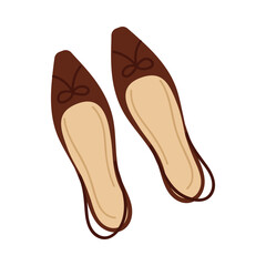 Simple isolated brown women ballet flats with bow detail on white background vector illustration