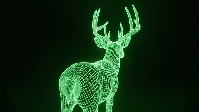 Abstract glowing deer rendered with lines on black background vector illustration concept of technology
