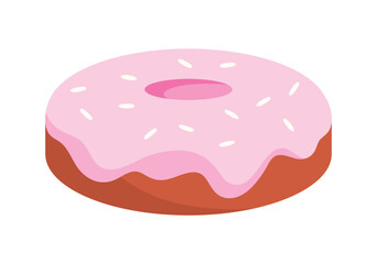 Delicious American style donut with pink frosting and white sprinkles isolated vector illustration