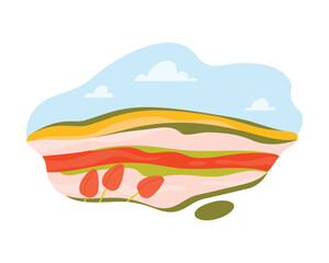 Isolated stylized Netherlands tulip field with rolling hills and blue sky vector illustration