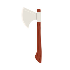 Classic Norway Viking axe with wooden handle and steel blade isolated on white vector illustration