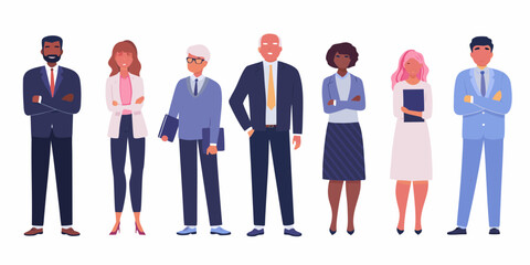 Diverse group of business professionals standing together in a line with confident poses