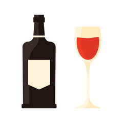 Minimal flat design of Portugal port wine bottle and glass on white isolated background vector illustration