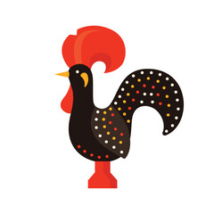 Traditional Portugal rooster with vibrant colors and dotted pattern on white isolated background vector illustration