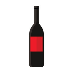 Minimal flat design of isolated Spanish wine bottle with red label on white background vector illustration