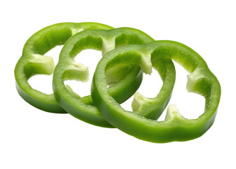 green bell pepper rings isolated on transparent white background full depth of field clipping path