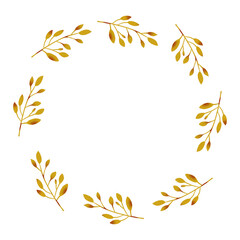 Minimalist Gold Leaf Branch Wreath Frame – Hand-Drawn Botanical Circle with Yellow Leaves for Invitations, Greeting Cards, Posters, Scrapbooking, and Elegant Autumn-Themed Decorative Projects

