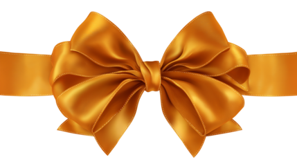 Gold  ribbon bow with smooth satin texture, neatly tied and isolated clearly on a white or transparent background for decorative use.