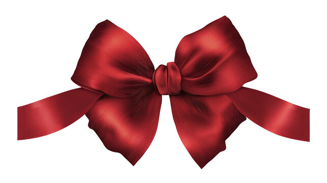 Red ribbon bow with smooth satin texture, neatly tied and isolated clearly on a white or transparent png background for decorative use.