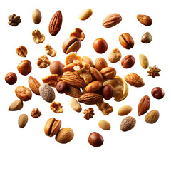 Assorted Nuts Scattered Against a Dark Background mixed nuts almonds isolated on a transparent background