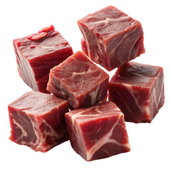 Six Cubes of Raw Marbled Beef Meat on a Black Background graphic design isolated on a transparent background